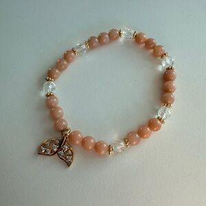 Peach Moonstone & Clear Crystal Bracelet